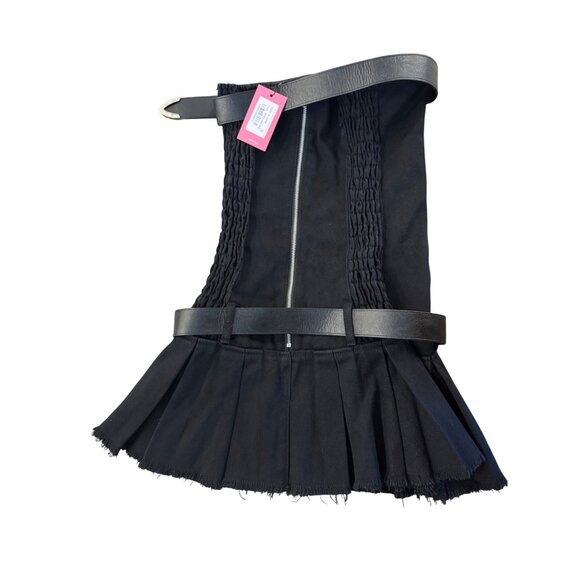 Edikted Black Denim Corset Mini Skirt S Belted Western Silver Buckles Washed - Picture 2 of 8